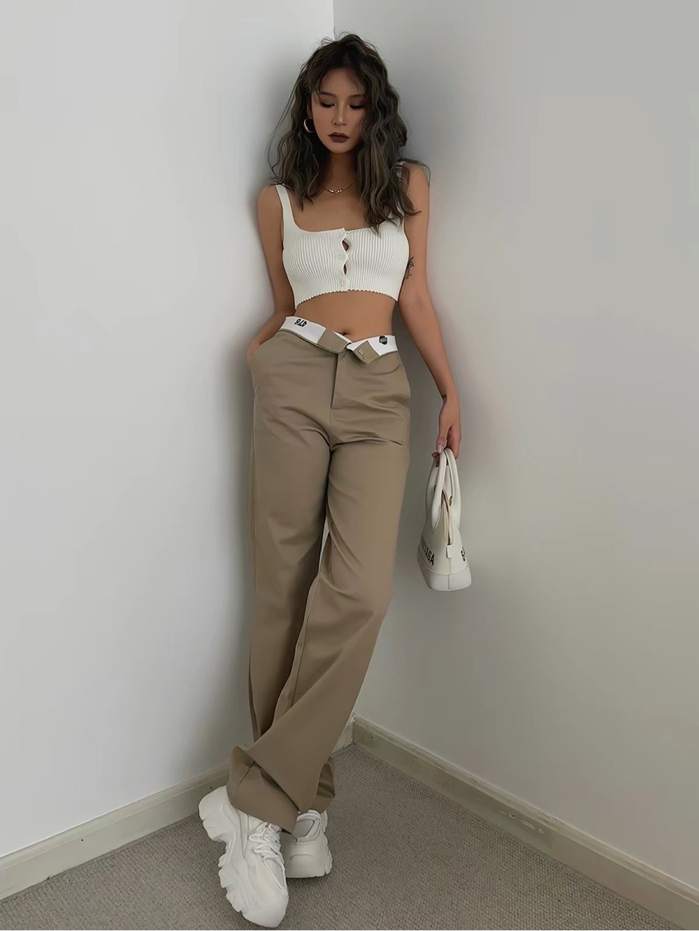 High-Waist Wide Leg khaki pants